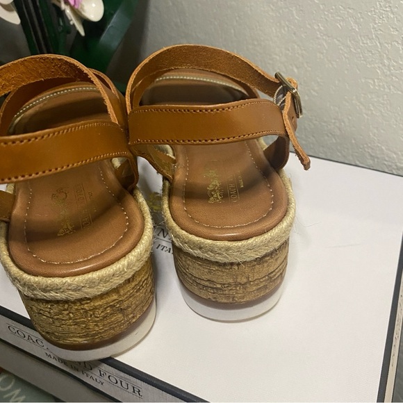 EUC/LIKE NEW Coach and Four Banno Cork Wedge Sandals in Luggage/Gold - Size 7 - Picture 7 of 11